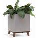 Madeira Modern Cube Planter With Hardwood Base - 16 X 16 X 20 Inch Tall Modern Square Planter Box. Brushed Aluminium Planter Best Metal Planter Indoor -Century Modern