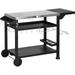 Outsunny Outdoor Grill Cart with Foldable Side Table 46 x 21.75 Multifunctional Stainless Steel Pizza Oven Stand with Three-Shelf Movable Food Prep Table on Wheels Black