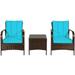 Spaco 3 Pcs Patio Conversation Rattan Furniture Set Patio Outdoor Furniture Conversation Sets with Glass Top Coffee Table and Cushions-Turquoise