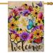 Welcome Summer Flower Wreath Home Decorative Garden Flag Daisy Floral House Yard Vintage Butterfly Decor Outside Decorations Spring Farmhouse Outdoor Small Burlap Flag Double Sided 12 x 18