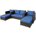 Canddidliike 5 Pieces Patio Cushioned Rattan Furniture Set All Weather Outdoor Sectional Sofa Manual Weaving Wicker Rattan Outdoor Conversation Set Navy