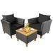 Canddidliike 3 Pieces Patio Rattan Bistro Furniture Set with Wooden Table Top-Navy Outdoor Patio Furniture Set