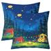 YST Kids Camping Throw Pillow Covers Pack of 2 Blue Starry Sky Pillow Covers for Kids Boys Girls Happy Camping Cushion Covers Western Rustic Farmhouse Decorative Pillow Covers 18x18 Inch