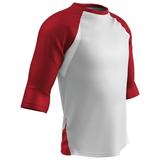 Complete Game 3/4 Sleeve Baseball Shirt Youth Small White with Scarlet Sleeves