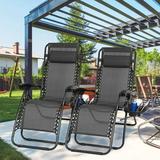 VTOY 2-Pack Zero Gravity Lounge Chairs Outdoor Adjustable Reclining Patio Chair Steel Mesh Folding Recliner for Pool Beach Camping Lounge Chair with Pillows and Cup Tray