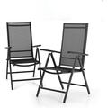 simple Outdoor Dining Set for 6 Aluminum Height Adjustable Folding Chair and Heavy-Duty Black Slat Metal Table Patio Furniture Dining Table Set Black