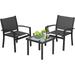 PayLessHere 3 Piece Outdoor Conversation Set for Patio Lawn with Glass Coffee Table Tempered Glass