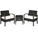 Canddidliike Wicker 3-Piece Outdoor Patio Porch Set Rattan Conversation Furniture Sets with Table and Removable Cushion Black