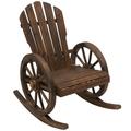 Wooden Rocking Chair Adirondack Rocker Chair W/ Slatted Design And Oversized Back Outdoor Rocking Chair With Wagon Wheel Armrest For Porch Poolside And Garden Carbonized
