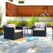 3 Piece Bistro Sofa Set W/Cushions Group Seating Outdoor Patio Wicker Rattan Furniture Space Saving