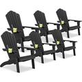 Cecarol Plastic Adirondack Chair Set of 6 Outdoor Fire Pit Chair with Cup Holder Adirondack Patio Chair Weather Resistant for Outside Porch Lawn Garden- AC01S Black