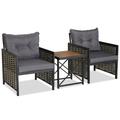 Canddidliike Patio Furniture 3 Pieces Patio Wicker Furniture Set Outdoor Wicker Rattan Chairs Garden Backyard Balcony Porch Poolside loveseat with Acacia Wood Table Top and Chair Cushiones