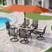 durable VILLA Patio Dining Set with Umbrella for 6 Person 1 Large Rectangular Woode-Like Top Table & 6 Swivel Patio Dining Chairs Set with 13ft Outdoor Market Umbrella(No Base) Beig