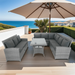 5-Piece Outdoor Sectional Wicker Patio Conversation Set 9 Seater Patio Furniture Set with 3 Storage Under Seat Morden Furniture Couch Set for Patio Deck Garden Poo Black/Gray