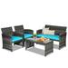 Spaco 4 Pieces Patio Rattan Furniture Set Balcony Furniture Outdoor Rattan Patio Conversation Set with Cushions-Turquoise