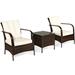 Canddidliike 3 Pcs Patio Conversation Rattan Furniture Set Outdoor Furniture Garden Conversation Bistro Sets with Glass Top Coffee Table and Cushions-White