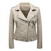 WXLWZYWL Winter Coats for Women Clearance Sale Women S Leather Lapel Slim Fitting Motorcycle Jacket Leather Jacket Beige