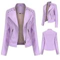 Lovskoo 2024 Women Faux Leather Jacket Moto Biker Coat Trendy Lapel Zip Biker Short Punk Cropped Tops Asymmetrical Motorcycle Jacket Standard Outerwear Short Coat Pink