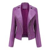 Yubnlvae Jackets for Women Womens Leather Jackets Motorcycle Coat Short Lightweight Pleather Crop Coat Purple M