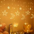 Star and Moon String LED Lights Curtain String Light with Remote Control Fairy String Lights for Valentine Wedding Birthday Party Supplies (Warm White)