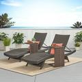 Anthony Outdoor Wicker Lounge with C-shaped Wicker Side Table Set of 3 Multibrown