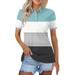 LTTVQM Women s Golf Polo Shirts V Neck Button Down Golf Polos Collared Tops Short Sleeve Color Block Work Tops Plus Size Summer Work Basic Tees Tops Light Blue 3XL