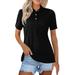 LTTVQM Women s Polo Shirts V Neck Button Down Golf Polos Collared Tops Short Sleeve Trendy Tops Cute 2024 Trendy Summer Blouses Summer Tops Black S