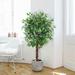 Danolapsi Artificial Ficus Tree Tall Fake Ficus Silk Tree with Natural Wood Trunk in Plastic Nursery Pot for Indoor Outdoor House Living Room Office Garden Decor(4FT/5FT/6FT)