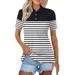 LTTVQM Women s Golf Polo Shirts V Neck Button Down Collared Tops Short Sleeve Striped Work Tops Plus Size 2024 Trendy Summer Tunics Office Work Tops Black XL