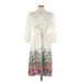 Talbots Casual Dress - Shirtdress: Ivory Paint Splatter Print Dresses - New - Women's Size 12 Petite