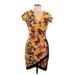 Almost Famous Casual Dress - Wrap: Yellow Print Dresses - Women's Size Medium