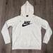 Nike Tops | Nike Womens Fleece Warm Hoodie Sweatshirt Pullover Gray Large Nike Logo Check | Color: Black/Gray | Size: L