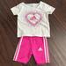 Adidas Matching Sets | Baby Girls Adidas Heart Tshirt And Fuschia Bike Shorts Set Size 12 Months | Color: Pink/Purple | Size: 12mb