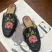 Gucci Shoes | Gucci "Princetown" Black Leather Floral Embroidered Mules Size 34 1/2 Eur | Color: Black | Size: 34 1/2