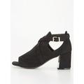 V by Very Extra Wide Fit Block Heel Peep Toe Shoe Boot, Black, Size 3Eee, Women