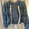 Zara Jackets & Coats | Blue Floral Jacket With Fringe | Color: Blue | Size: S