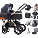 Stroller 3 in 1 Toddler Pushchair Foldable Lightweight Ultra Compact Infant Prams with Mommy Bag Rain Cover Footmuff Blanket Cooling Pad Mosquito Net for 0-3 Years Old Black