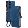 Cover for Samsung Galaxy S24ultra/S24plus/S24, [RFID Blocking] Wallet Zipper Case with Wristrap Magnetic Flip PU Leather Protective Cover,Blue,S24 Ultra