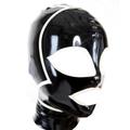 TTAO Latex Face Mask Headgear Open Eyes and Mouth Head Cover Hood Full Face Hooded for Halloween Party Night Club Black&White Large