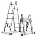 Outdoor Ladder,Ladders，Telescopic Ladder,All Aluminum with Stabiliser Bar and Hinges, Heavy Duty Multi Purpose Folding Extension Ladders for Roof Loft Office Rv - Load 250Kg,4.4M/14.4Ft,4.4M/14 needed