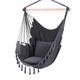 Rocking Chair Cushion with Ties Non Slip Swing Beach Chair Cushions, Easy Hanging Soft Cotton Weave Hanging Chair Side Pocket Large Tassel Chair Set Comfort Indoor Outdoor,Black