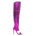 WOkismD Womens Thigh High Over The Knee Boots Peep Toe Stiletto Heel Fashion Dress Boots back zipper Party Dance snake print Boots sandals shoes,Purple,42