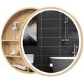 Suuim Bathroom Wall Mounted Cabinet, Storage Organizer Bathroom Mirror Cabinet,Wall-Mounted Storage Cabinet with LED Lighting,Sliding Door (Wood Color)