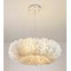 YangRy White Nordic Feather Chandelier Modern Ceiling Pendant Light Fixture 8 Lights 80CM Wide Bedroom Girls Room Chandelier Lighting Unique Ring Shaped Hanging