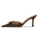 Roimaash Cute Mule Sandals Stiletto Pointed Toe Eyelet Hole Slide Slide with Bow, 274 Brown, 2 UK