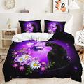 AMCOIN Cat Pattern Duvet Cover, 3-Piece Black Purple Bed Linen Set, Girls Bed Linen, Children's Bed Linen, Soft Microfibre, Exotic Style with Zip (1, 200 x 200 cm / 80 x 80 cm)