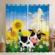 Manfei Cute Cow Kids Window Curtains Sunflower Daisy Butterfly Window Treatments, Floral Animals Theme Window Drapes for Boys Girls Room Decor, Grommet Top 2 Panel Set Bedroom Curtains, 66Wx72L inch