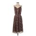 She + Sky Casual Dress - Midi: Brown Snake Print Dresses - Women's Size Small