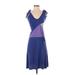 Nisa San Francisco Casual Dress: Blue Color Block Dresses - Women's Size Small
