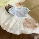 2024 INS estate bambini ragazze 2 pezzi vestiti Set cotone manica corta t-shirt in pizzo torta